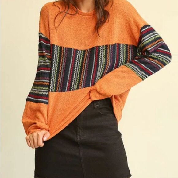 GiGiO Striped-Block Pullover Sweater. Womens Size Large. New with Tags - Picture 3 of 7